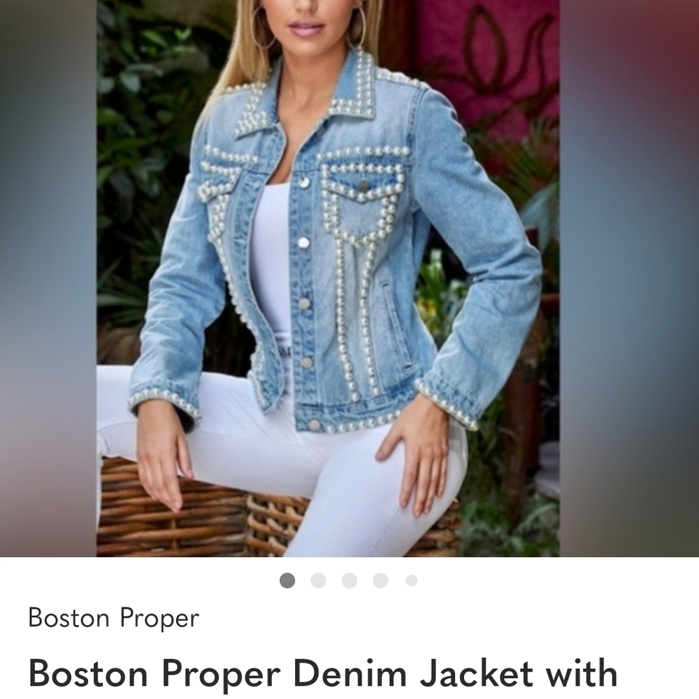 NWT Boston Proper Pearl Embellished Denim Jacket - Picture 6 of 8